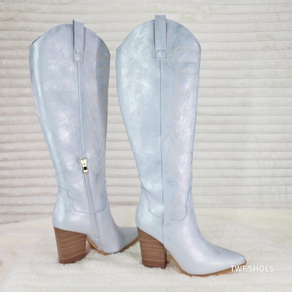 Cruising Brushed Metallic Western Cowgirl Knee Boots Silver - Picture 5 of 15